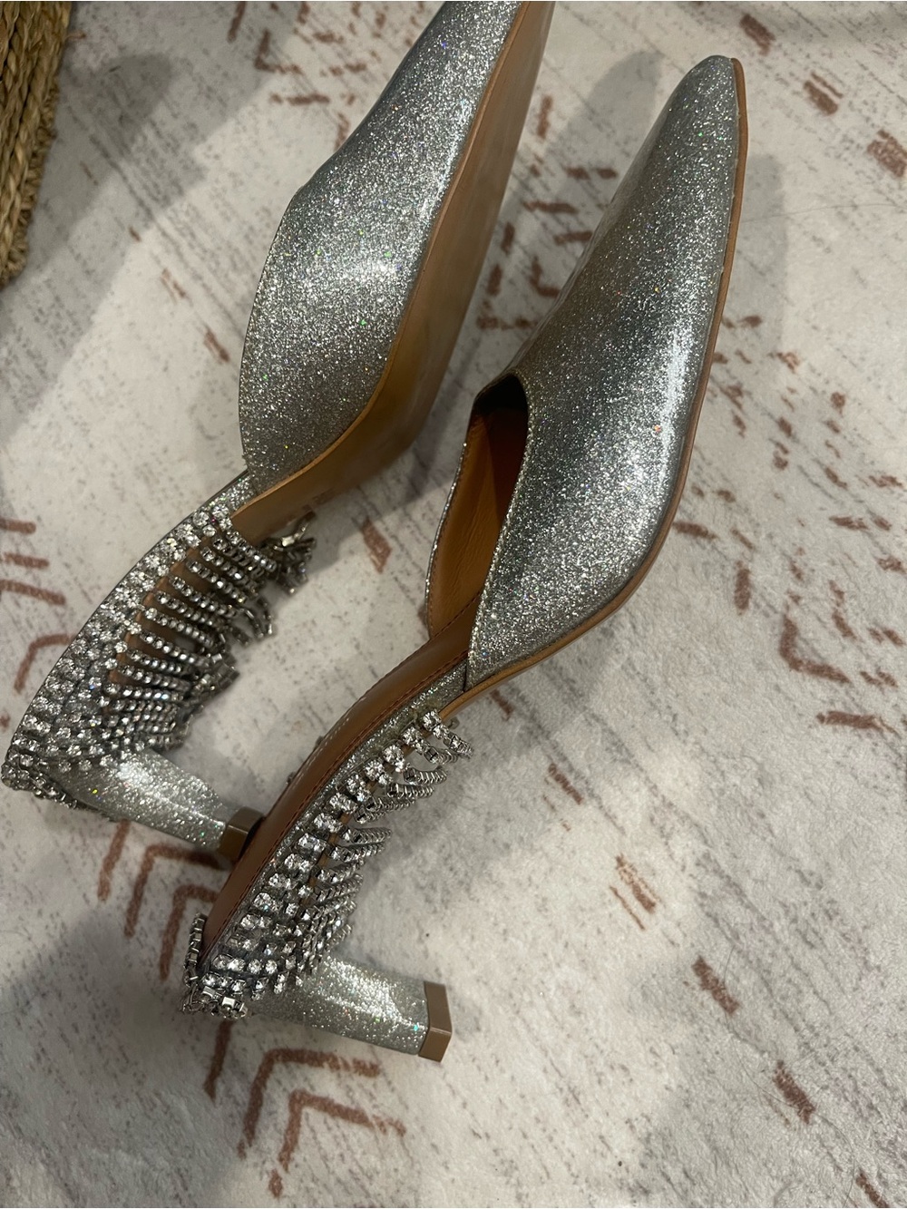 AREA Silver Glitter Pointed Mule with Crystal-Embellished Block Heel - Picture 6 of 6